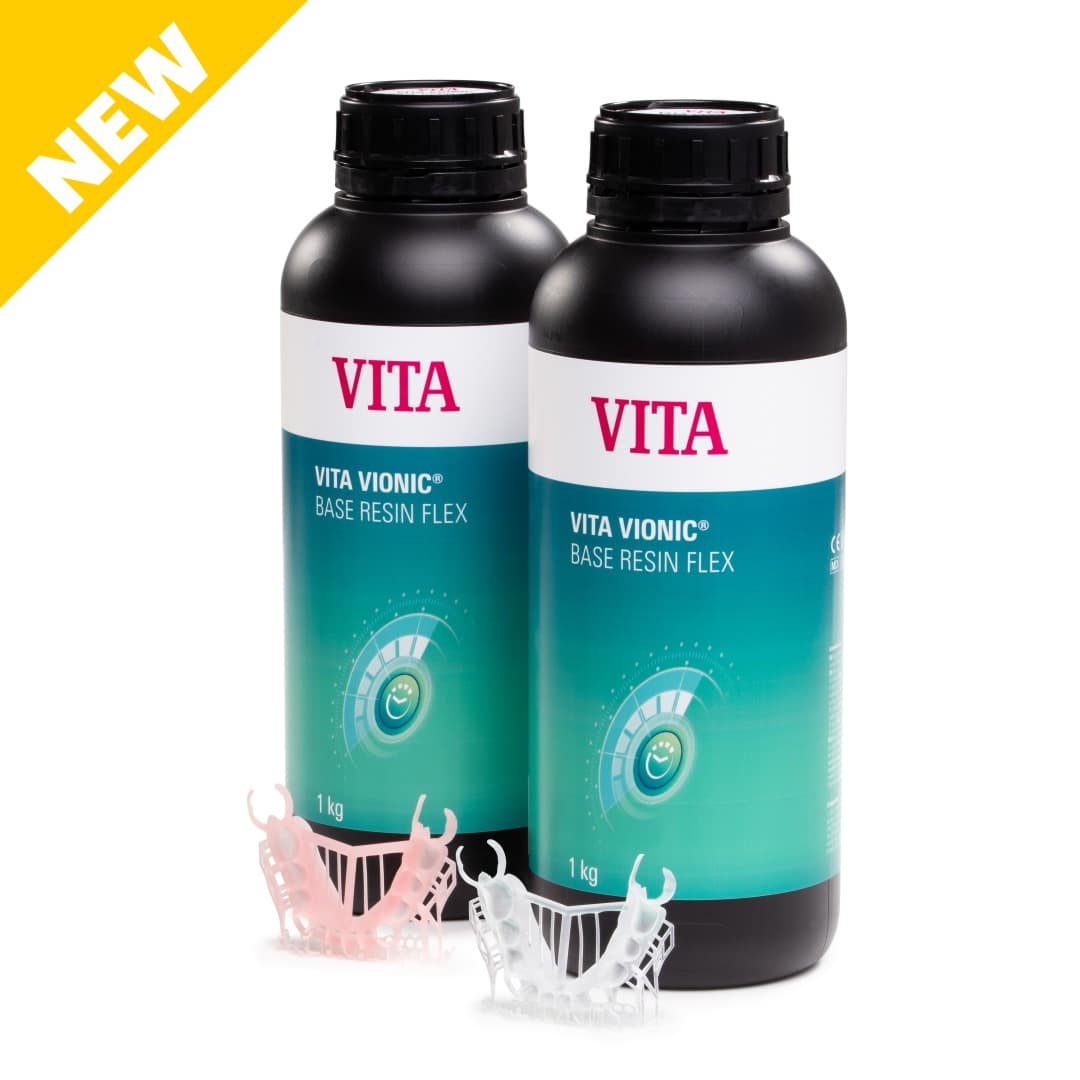 VITA VIONIC® BASE RESIN FLEX (1kg) : Matériau d'impression 3D dentaire pour fabrication de bases prothétiques flexibles temporaire.