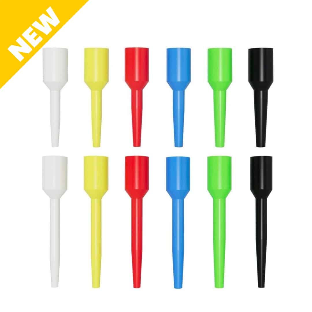 Scanpost Infinity en PEEK pour empreinte optique intra‑orale (DM), classé par coloris pour une identification rapide et un choix de diamètre facilité.