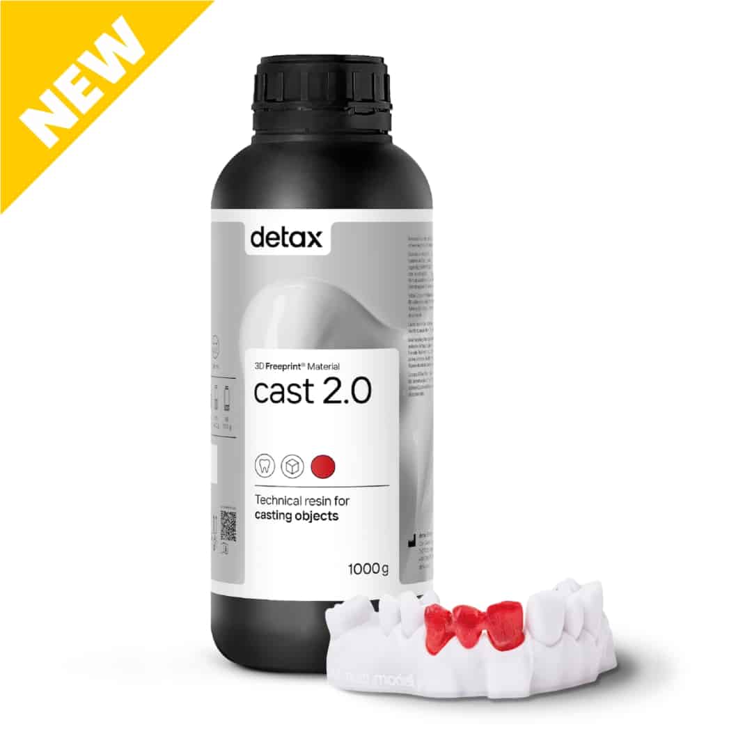 DETAX 3D Freeprint® Material cast 2.0, formulation photopolymérisable pour l’impression 3D d’objets coulés dans la technique de coulée de précision.